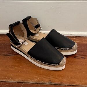 See by Chloe Womens Ankle Strap Dorsay Espadrilles Black Leather Size 38 / 8